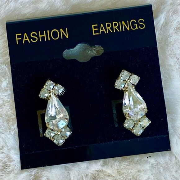 Vintage Rhinestone Earrings Elegant Silver Dangle Style Pierced Ears - Picture 2 of 4